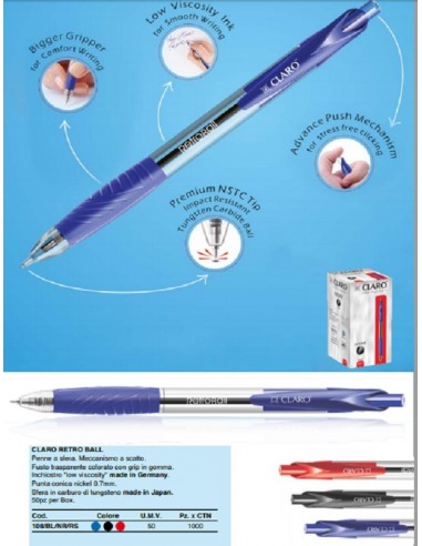 PENNA SFERA CLARO RETRO BALL NERA PUNTA 0,7 da 0,92 € - R&D Cartoleria